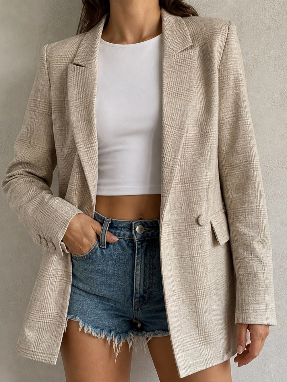 House of Harlow 1960 cream plaid blazer